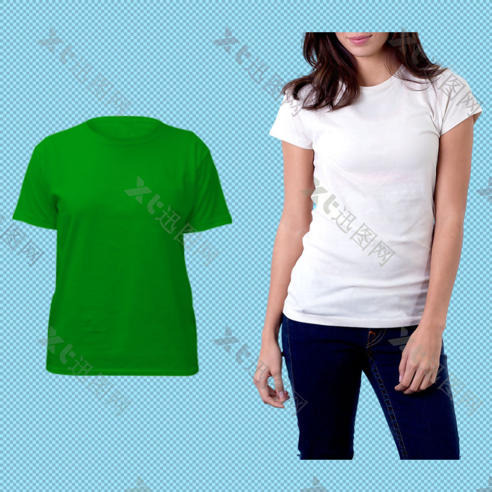 女性T恤衫免抠png透明图层素材