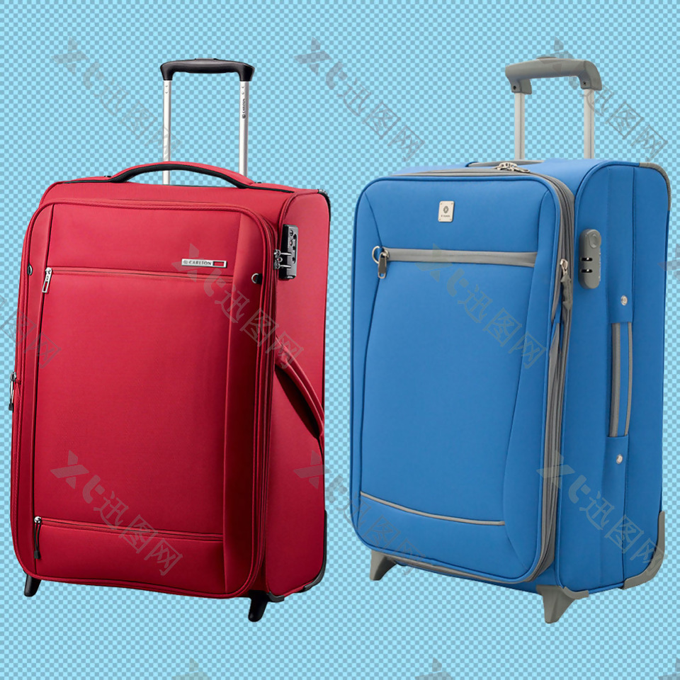 红色蓝色行李箱免抠png透明图层素材