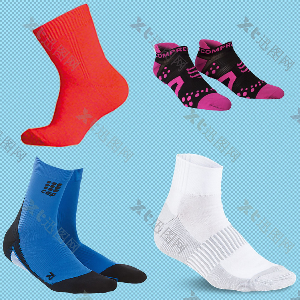 四种颜色袜子免抠png透明图层素材