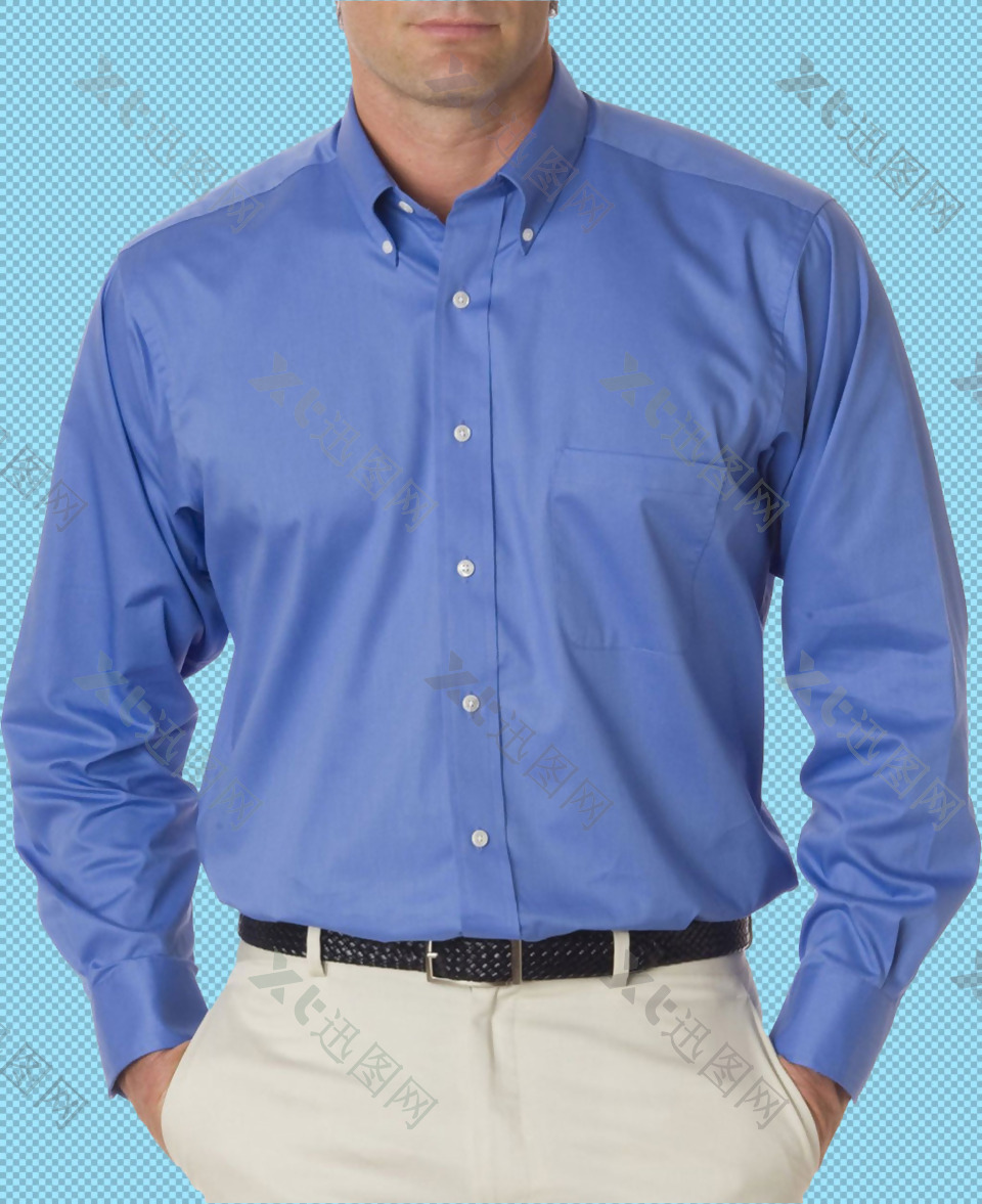 蓝色男士衬衫免抠png透明图层素材