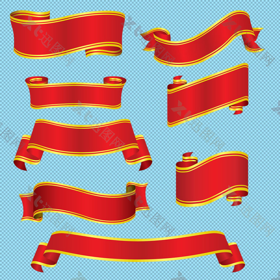 各种红色装饰飘带免抠png透明图层素材