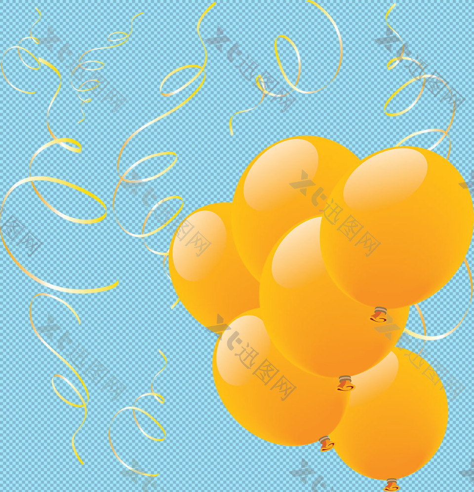 漂亮黄色气球免抠png透明图层素材