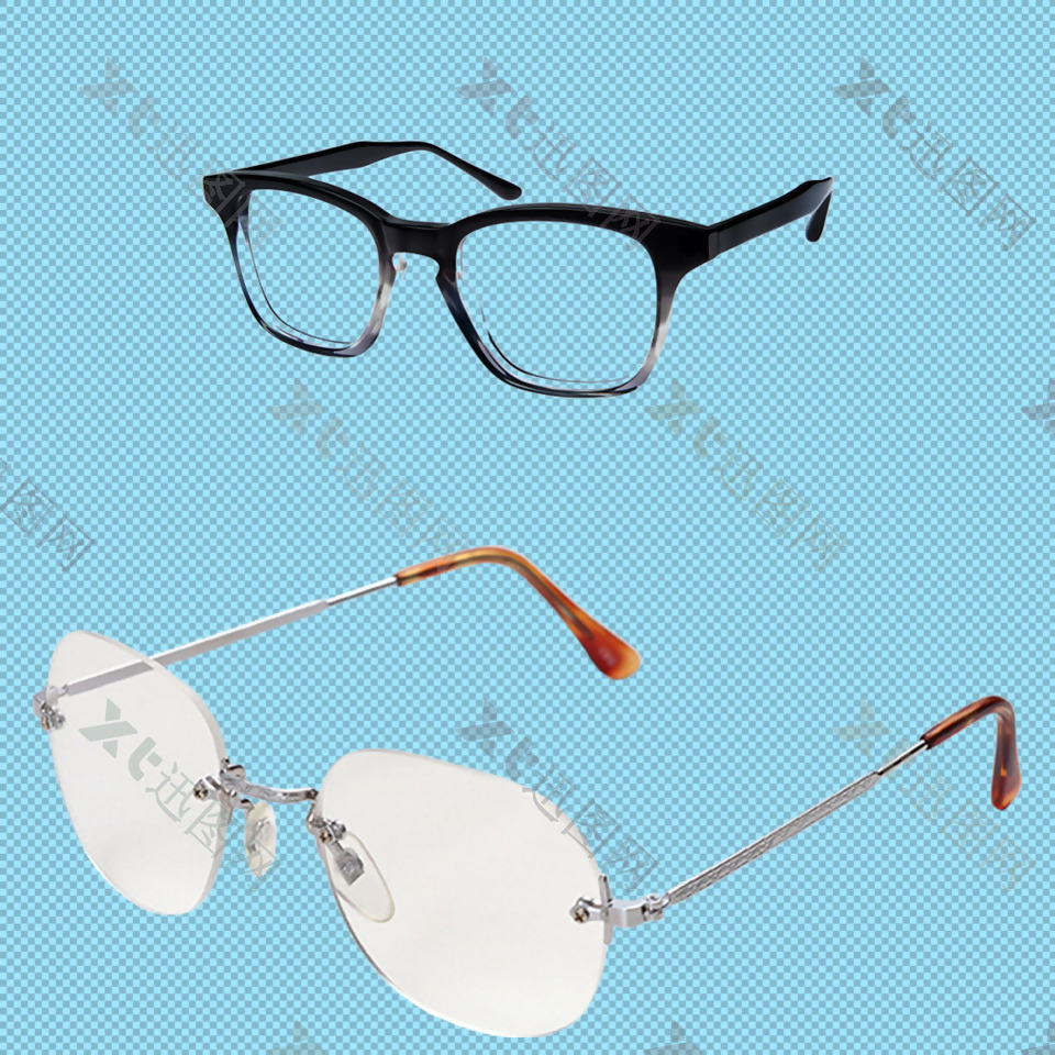 两种近视眼镜免抠png透明图层素材