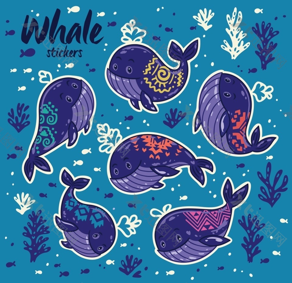 可爱卡通鲸鱼动物造型矢量素材