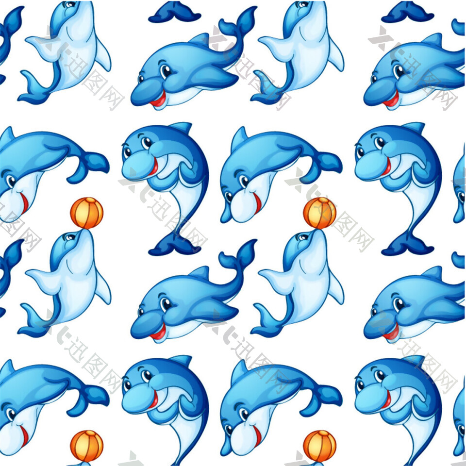 蓝色海豚花纹背景图