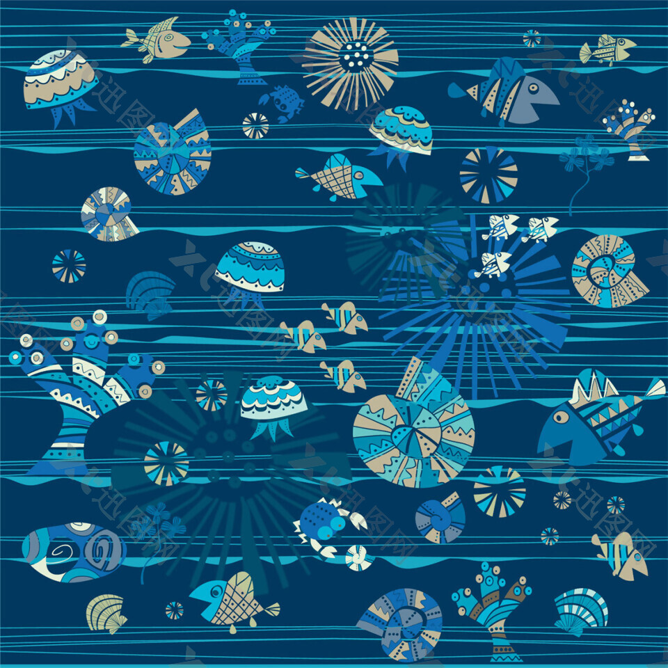 深蓝色海洋生物背景图