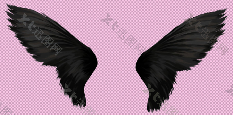 一对黑色翅膀免抠png透明图层素材