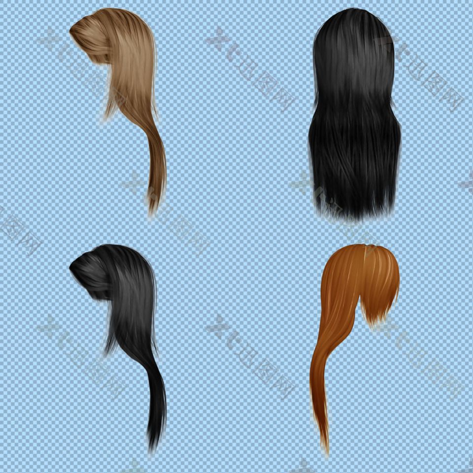四种女人头发免抠png透明图层素材