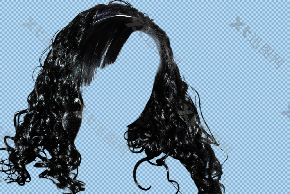 黑色卷头发免抠png透明图层素材