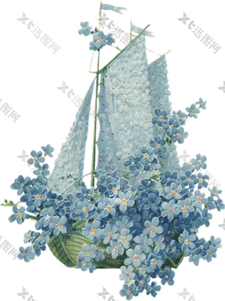 蓝色花朵编织花篮素材图片