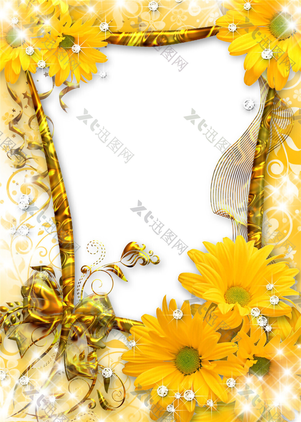 黄色菊花PNG相框素材