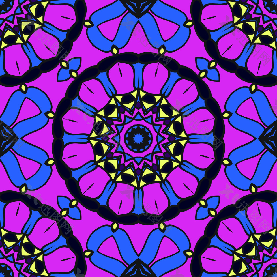 紫色创意花卉万花筒花纹图案背景矢量