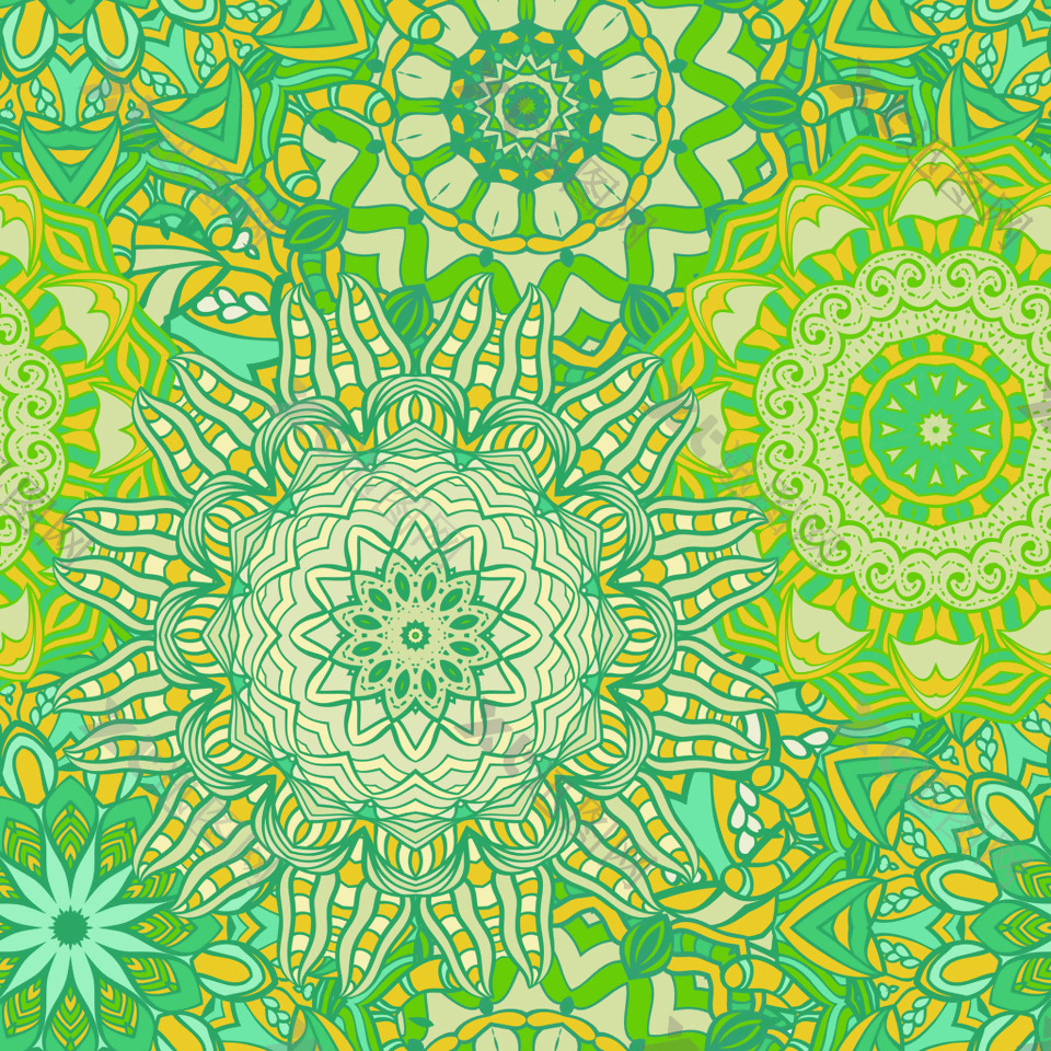 绿色清新万花筒花纹图案背景矢量