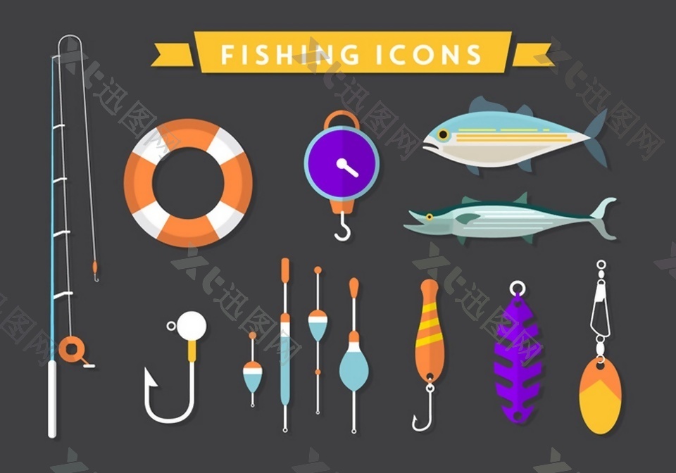 钓鱼渔具矢量素材