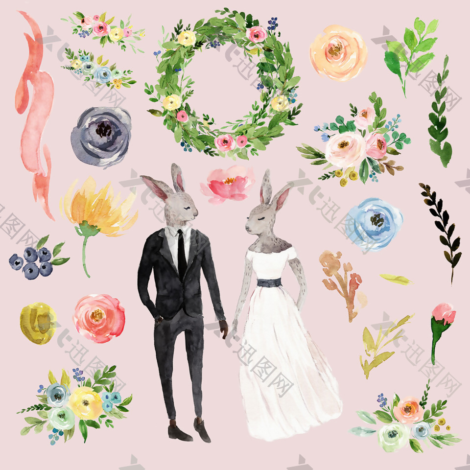 兔子婚礼插画