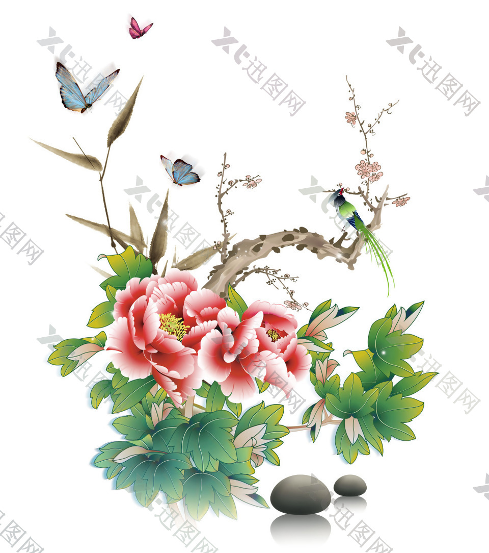 手绘中国风花朵元素