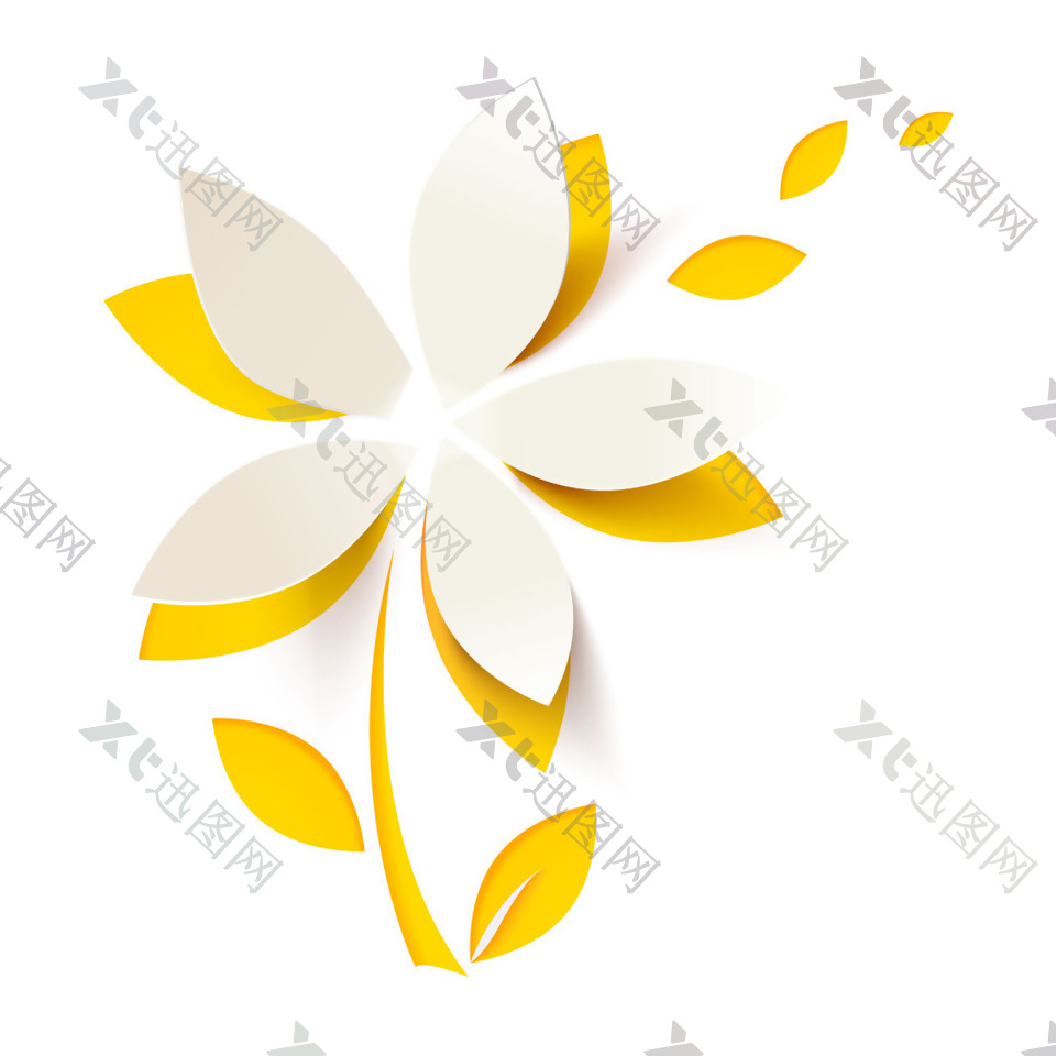 手绘黄白花朵元素