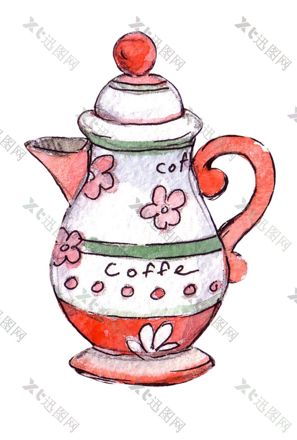 手绘水彩茶壶