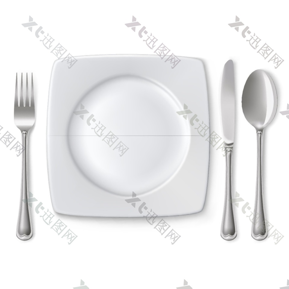 刀叉与餐盘方形矢量素材