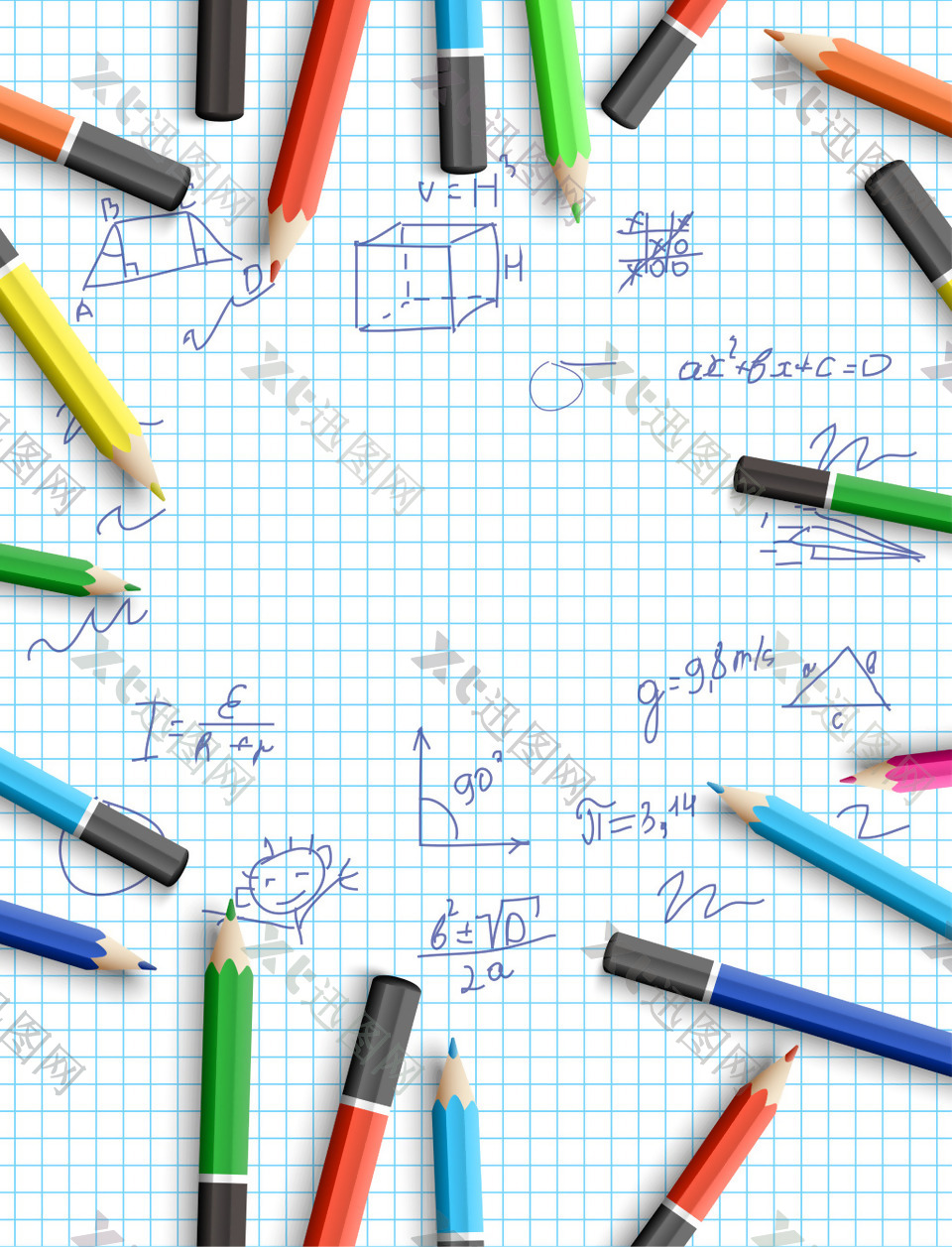 矢量创意铅笔数学公式开学季背景