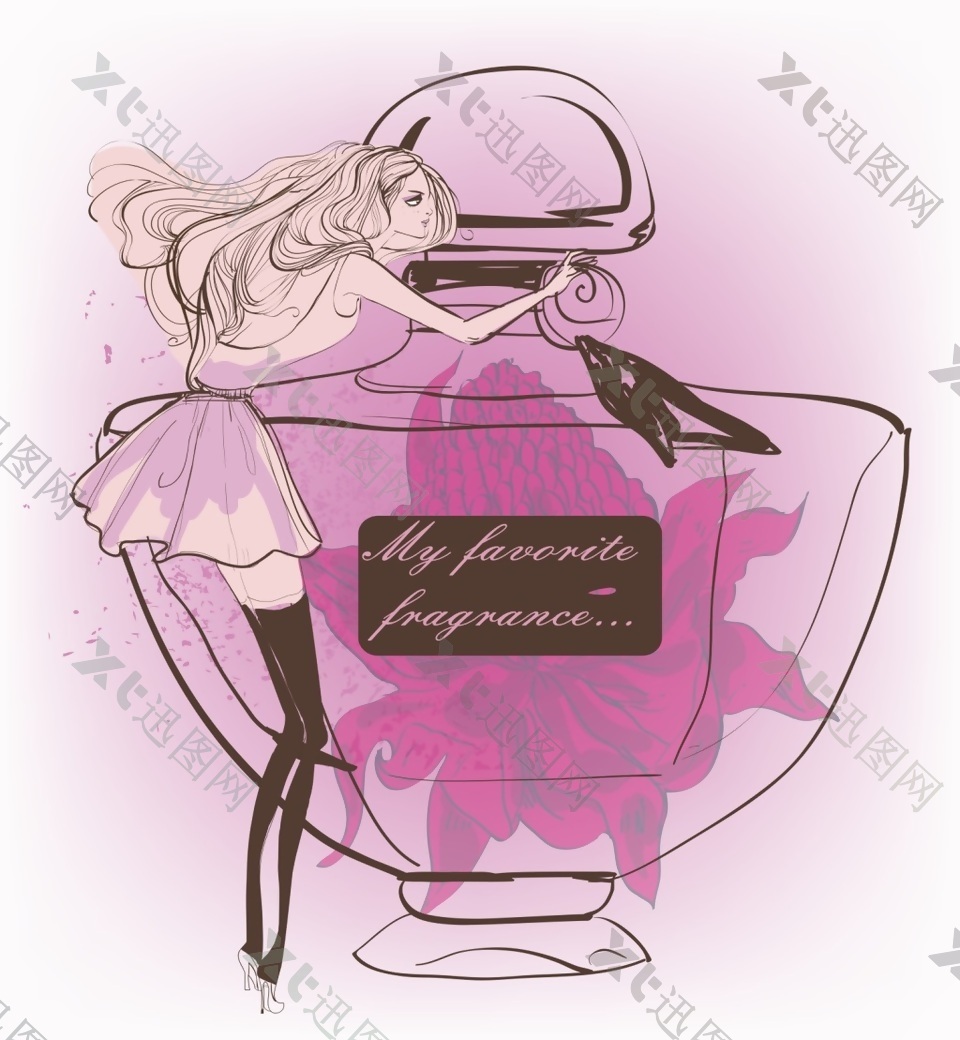 粉色少女系香水相关矢量素材