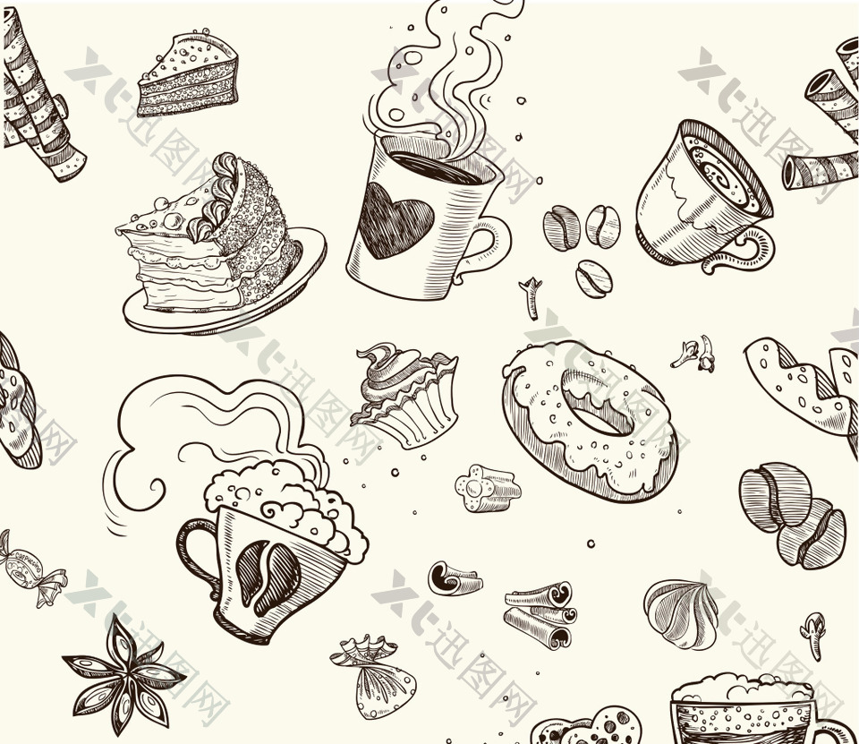 美食图标底纹欧式菜单矢量背景素材