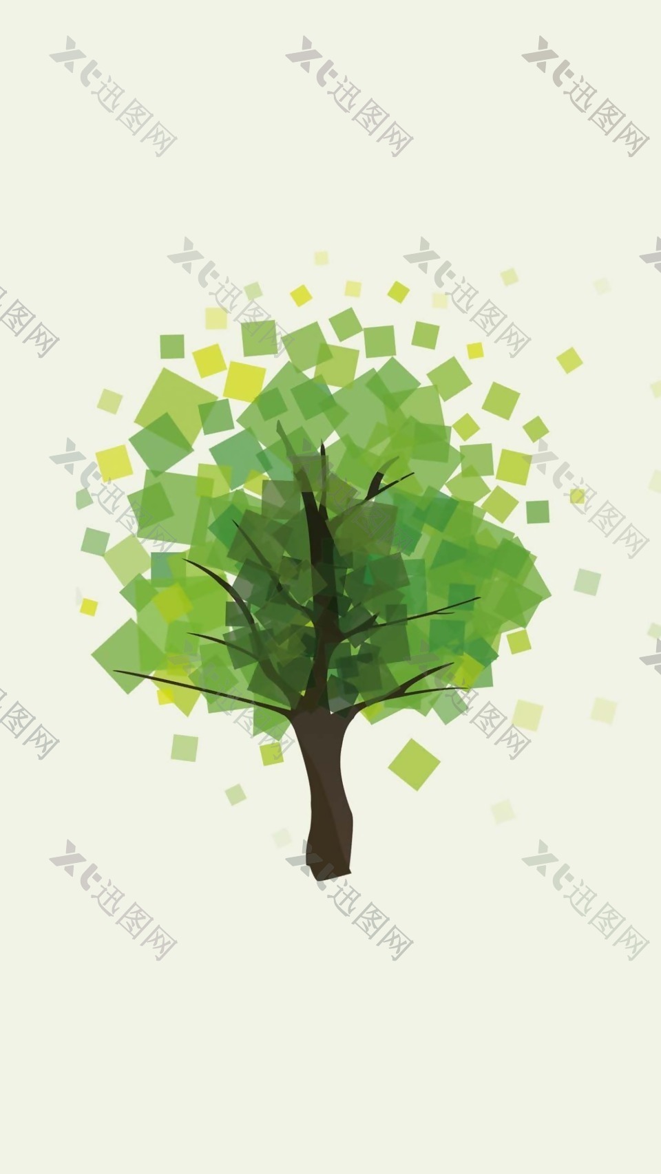 手绘抽象绿色树H5背景素材