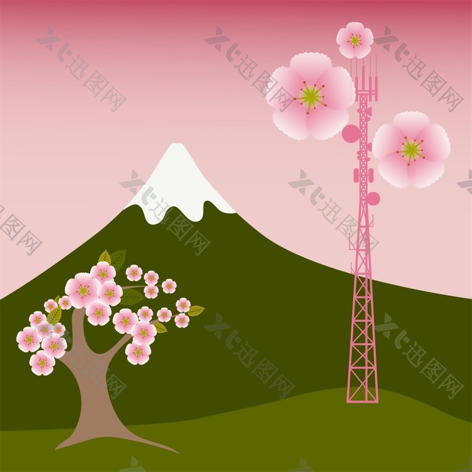 粉色信号塔图标矢量设计素材