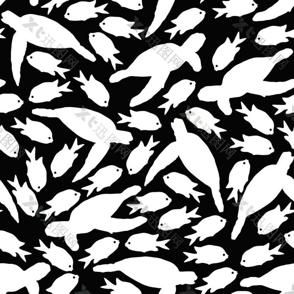 夏季海洋动物水彩DIY纹理图案素材