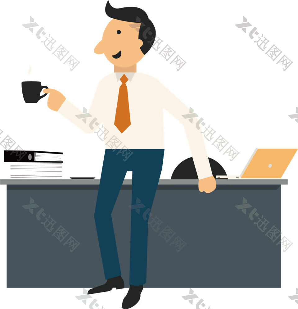 站在办公桌前喝咖啡的商务人士