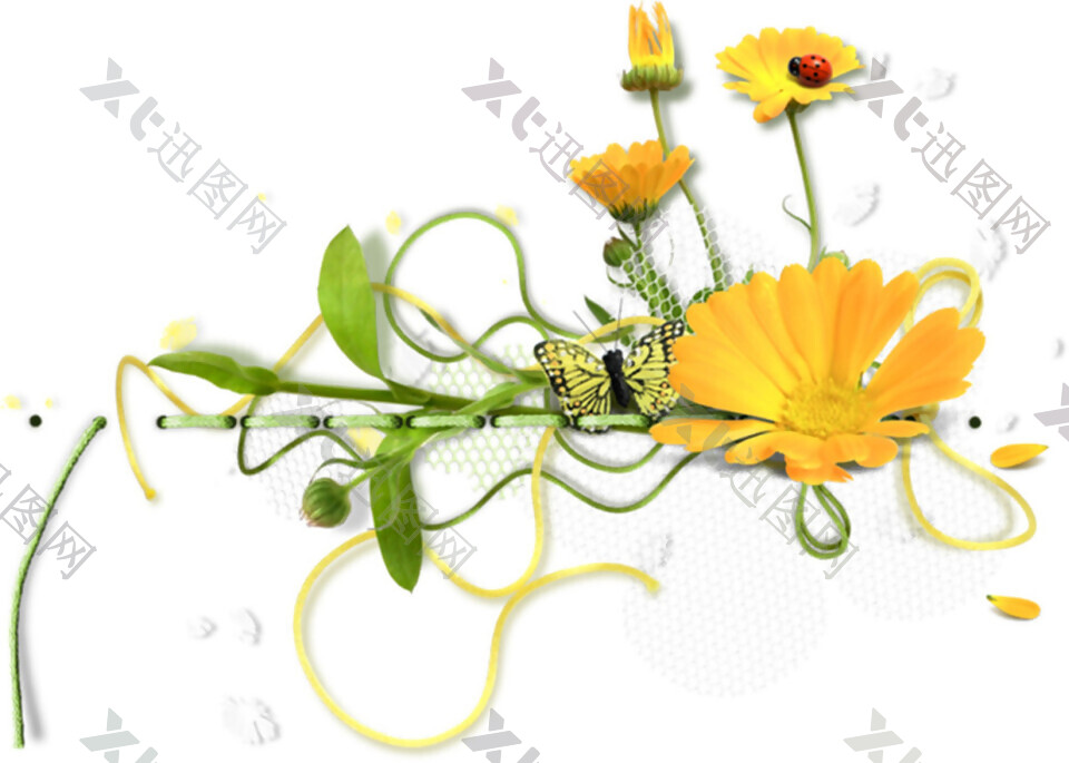 黄色太阳花藤蔓边角装饰图