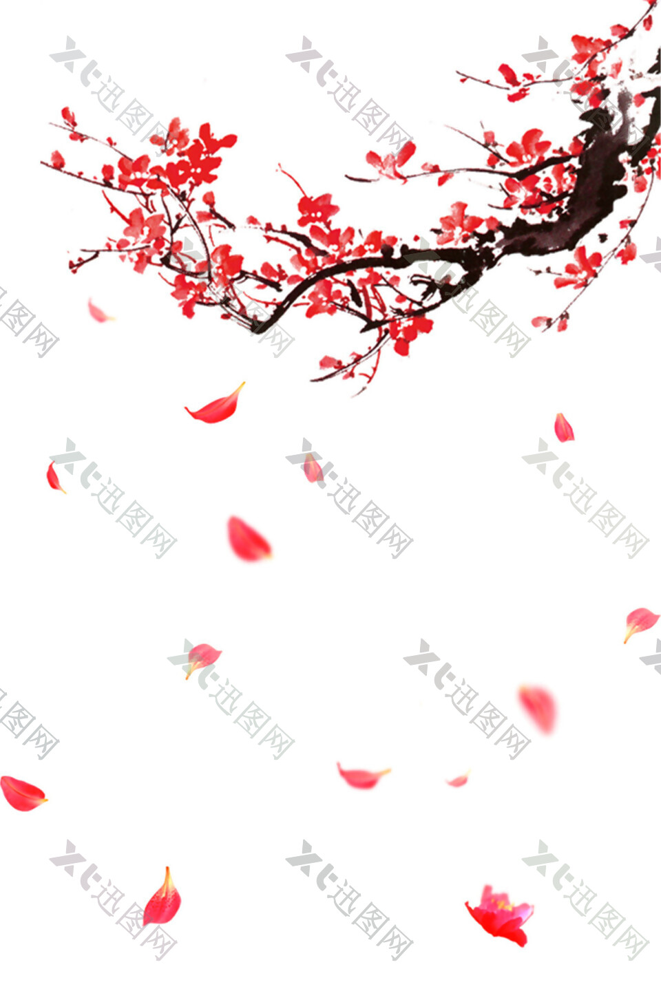 中国风梅花枝花瓣装饰图