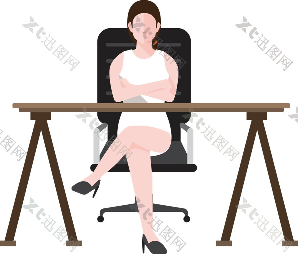 坐在办公室双手叉腰的白衣女人