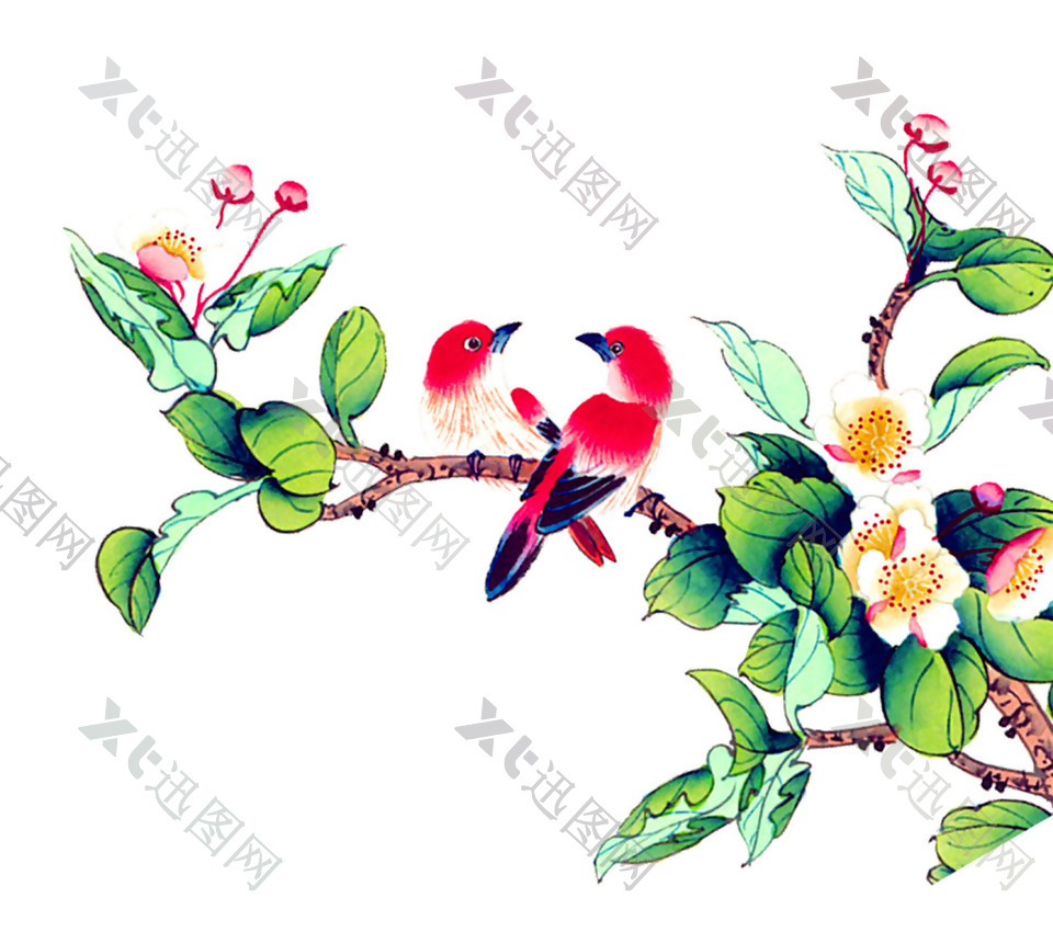 手绘中国风花鸟图元素