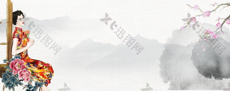 中国风水墨山水画背景图
