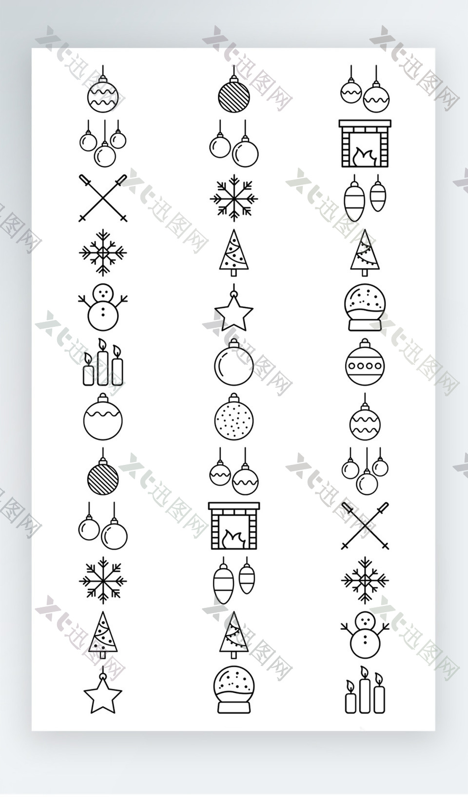 圣诞节雪人图标黑白线稿素材AI
