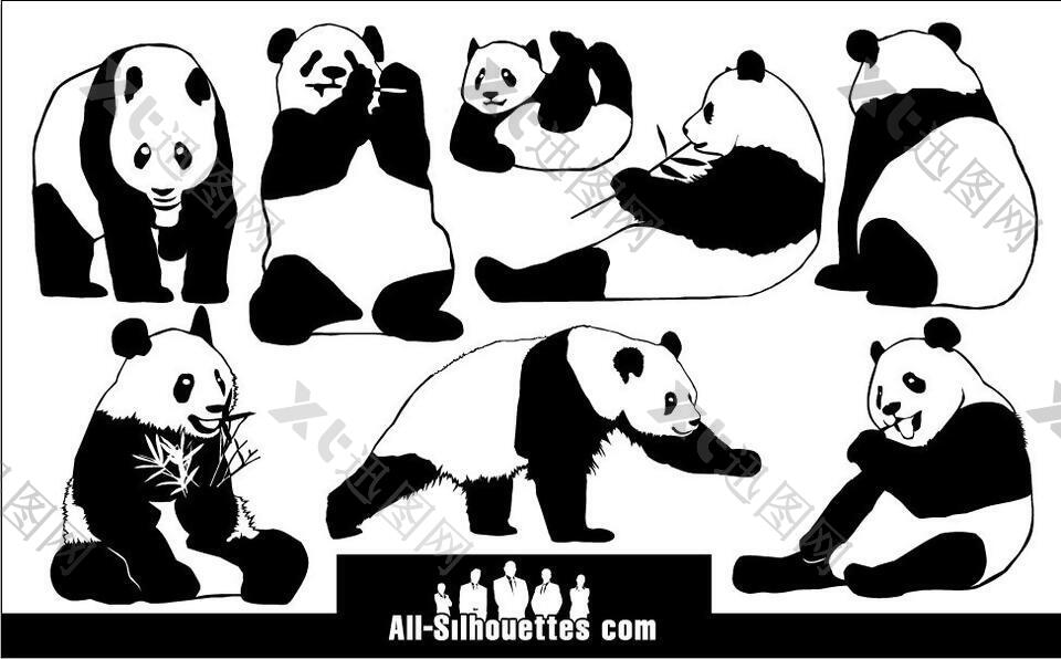 熊猫剪影元素