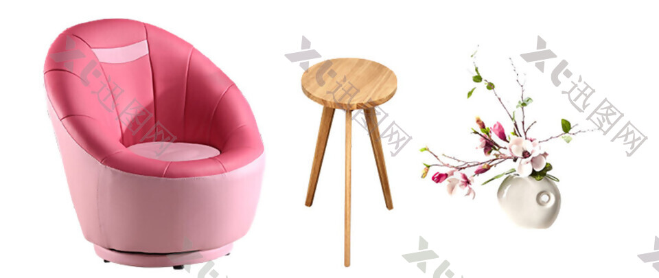 创意粉色沙发茶桌子素材图片