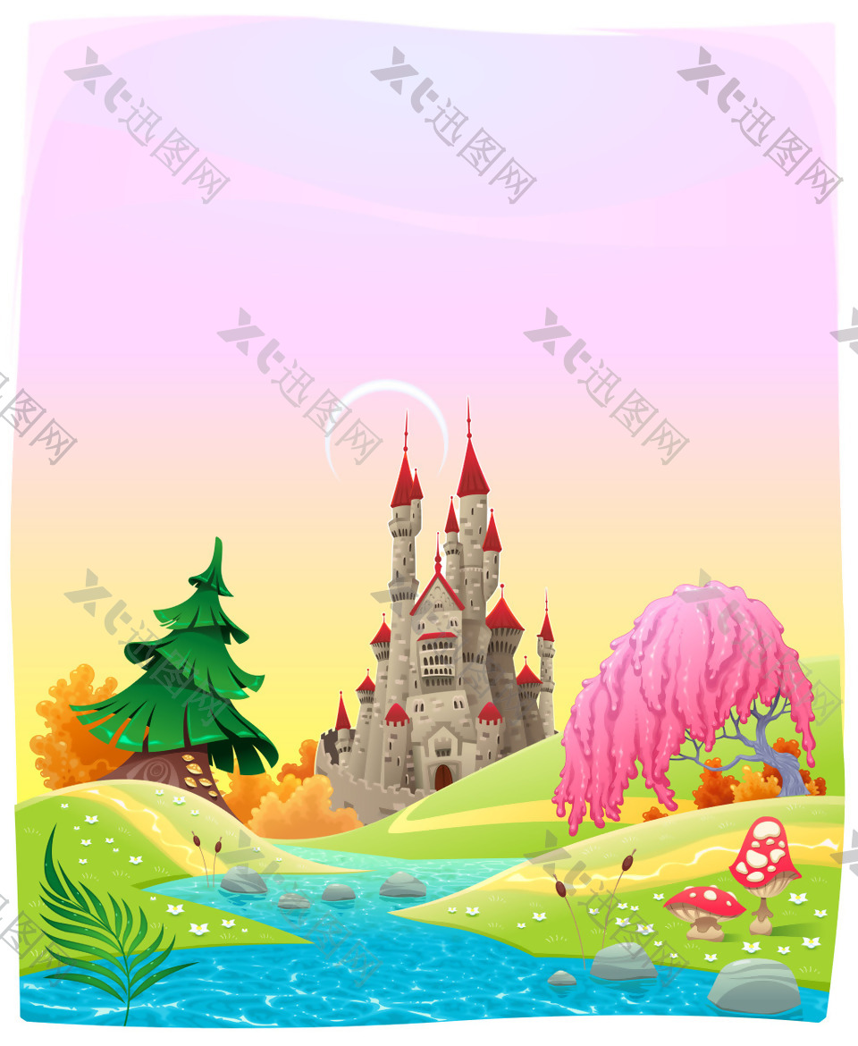 矢量儿童卡通童话城堡背景