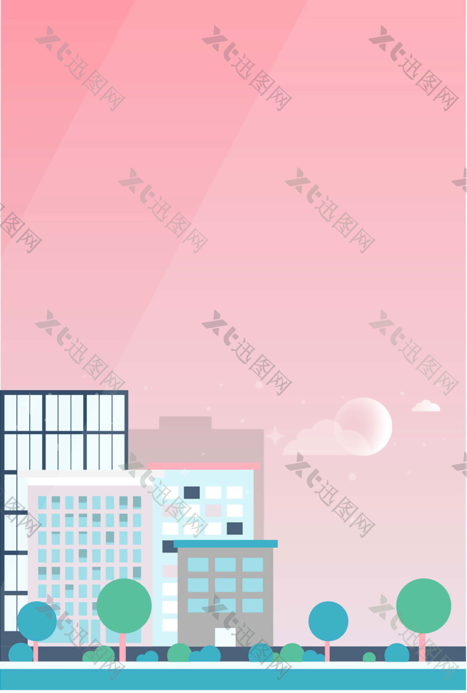 城市高楼粉色背景