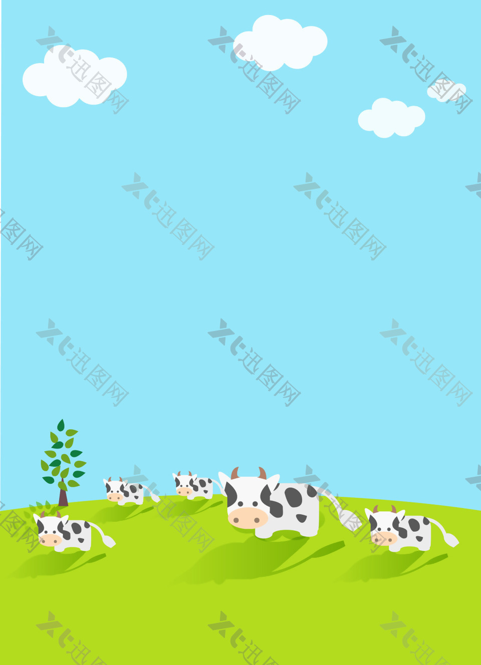 矢量卡通草原奶牛背景