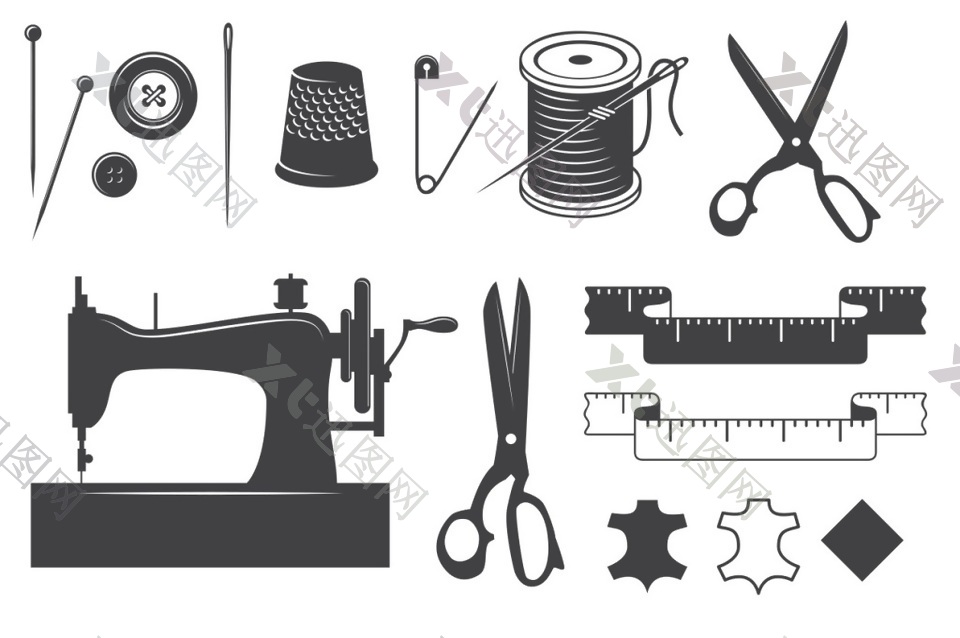 复古缝纫装饰矢量图标素材