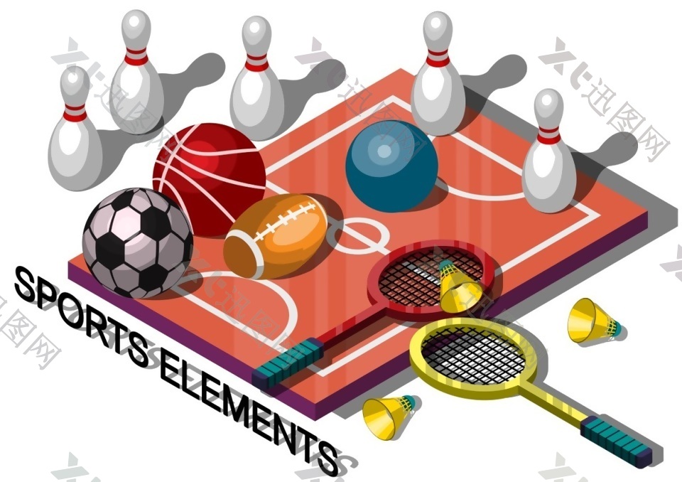 保龄球运动用品运动器材3D立体矢量