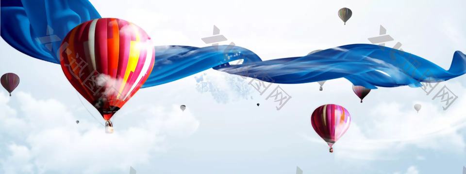 蓝色丝绸热气球banner背景