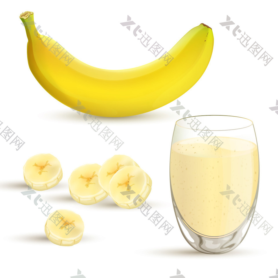香蕉与香蕉汁矢量素材