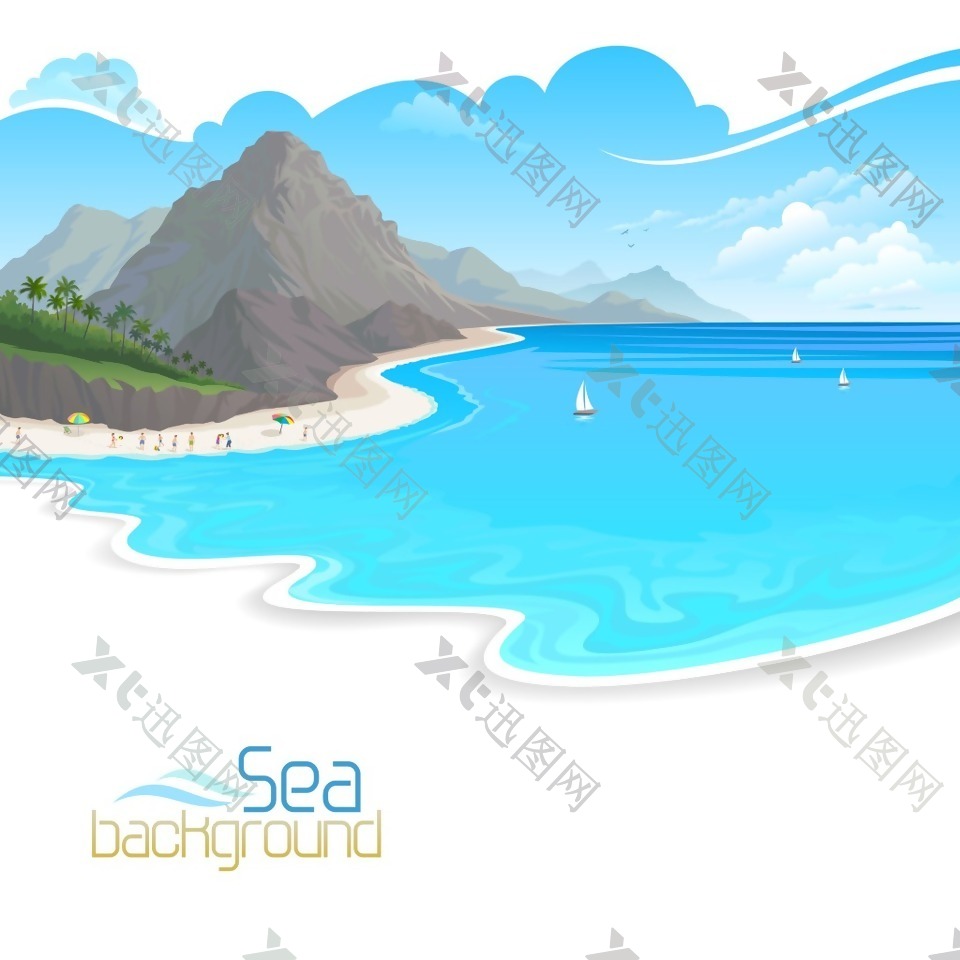 蓝色美丽的大海插画
