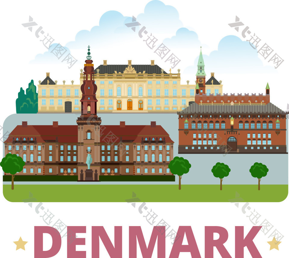 丹麦旅行建筑插画