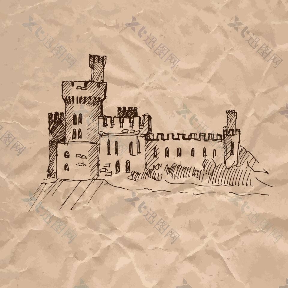 复古城堡手绘建筑
