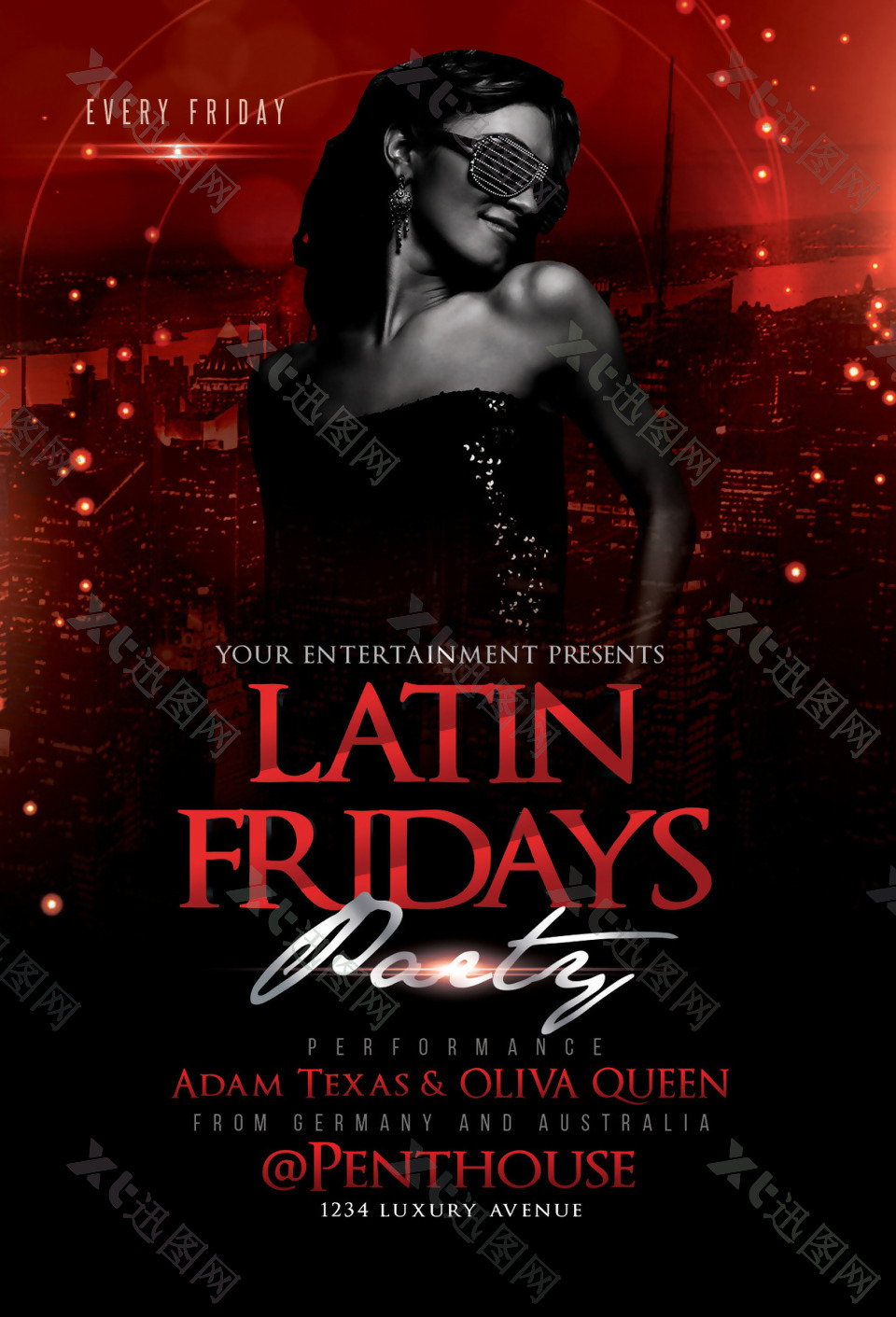 LatinFridays黑红色国外创意欧美风酒吧宣传海报