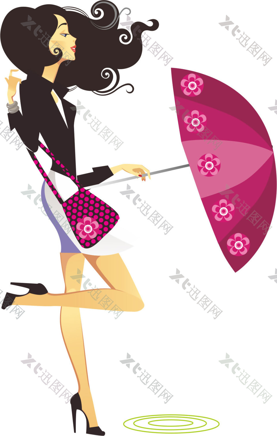 时尚美女雨伞元素